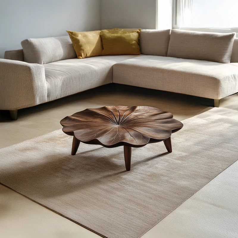 Spry Interior Mid Century Curved Edge Round Coffee Table, Solid Wood Minimalist Circular Centerpiece for Living Room, Family Room - SINLSACF190