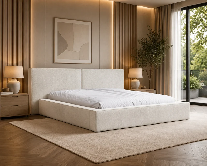 Polsterbett 06 Bouclé – Tresor – Bett mit Bettkasten, Metall-Lattenrost und modernem Design