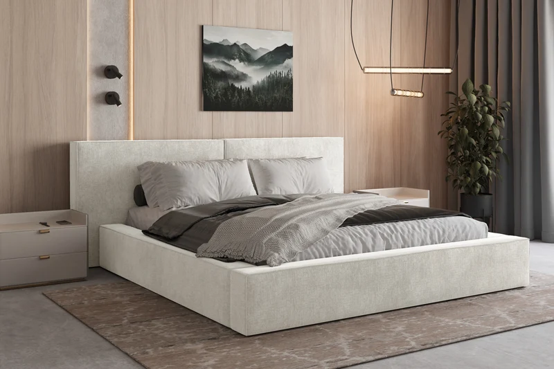 Polsterbett 06 Bouclé – Tresor – Bett mit Bettkasten, Metall-Lattenrost und modernem Design