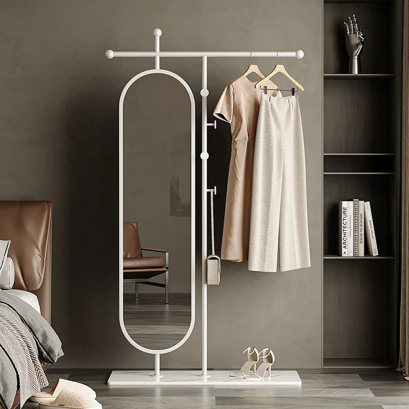 Modern Luxury Marble Iron Glass Rectangular Oval Hall Tree With Swivel Full-Length Mirror For Bedroom & Living Room