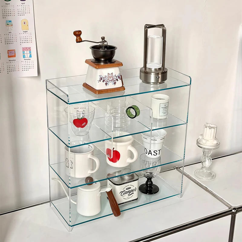 Modern Minimalist Acrylic Rectangular Desktop Storage Shelf 4-Tier For Living Room & Bedroom