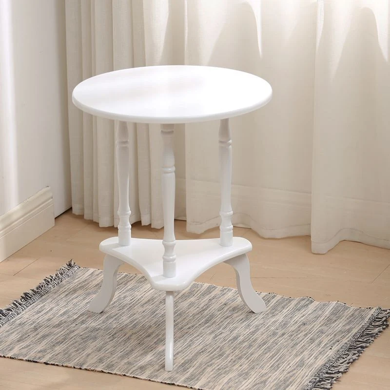 Traditional French Round Triangle Base MDF Birch Wood Coffee Table 2-Tier For Living Room
