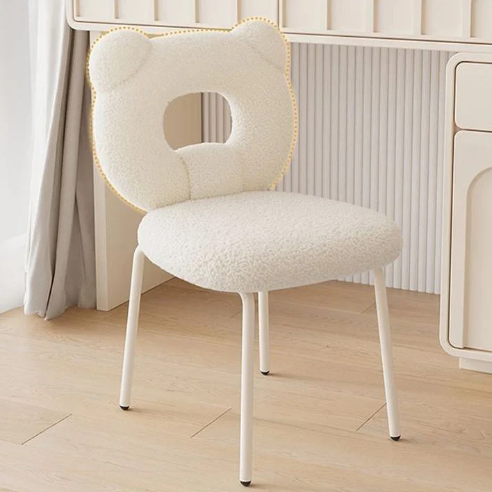 Modern Minimalist Round Bear Sherpa Fabric Carbon Steel Vanity Stool Backrest For Bedroom