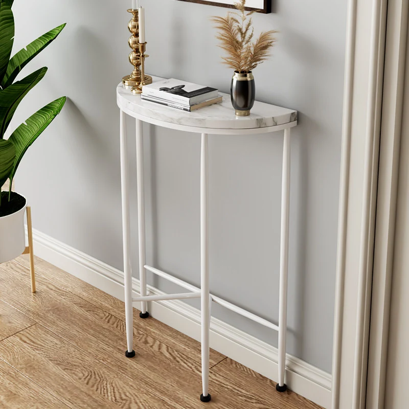 Contemporary Scandinavian Carbon Steel Plank Semicircular Space-Saving Console Table 1-Tier For Entryway & Hallway