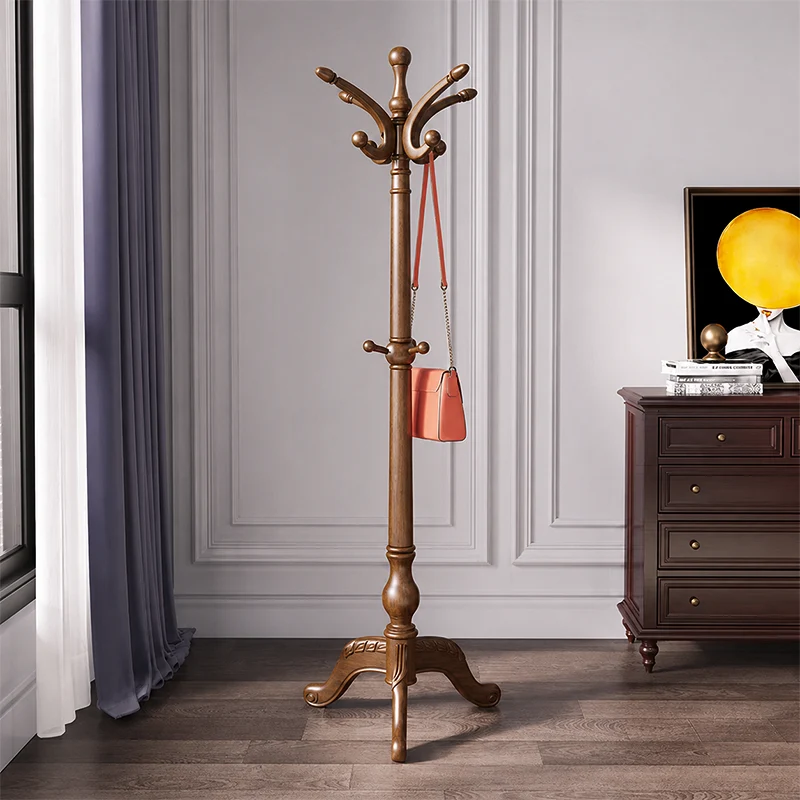 Vintage Multi-Hook Rubberwood Coat Rack: Freestanding Classic Organizer - Traditional Hall Tree For Entryway Storage