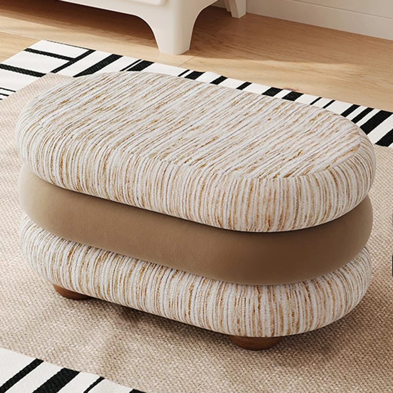 Contemporary Scandinavian Chenille Jacquard Fabric Brushed Fleece Sponge Pine Wood Oval Bench Backless Armless For Entryway & Hallway