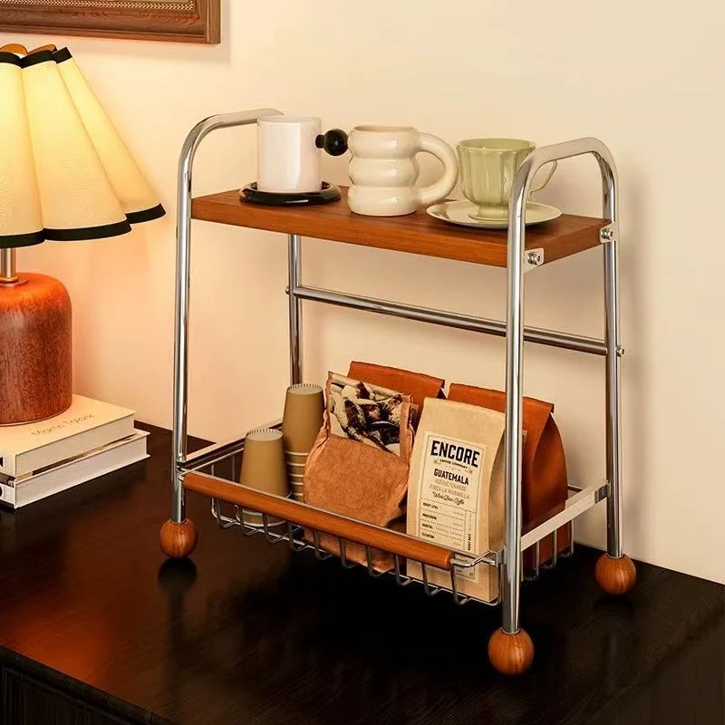 Modern Minimalist MDF Carbon Steel Trapezoidal Lightweight Desktop Storage Shelf 2-Tier For Living Room & Dining Room