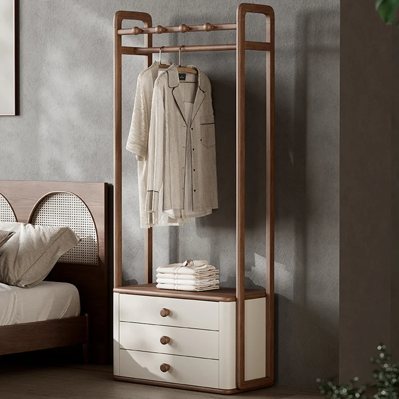 Contemporary Ash Wood Hall Tree With Storage Cabinet - Creative Coat Rack 3 Drawers Freestanding Clothes Rack For Entryway & Bedroom