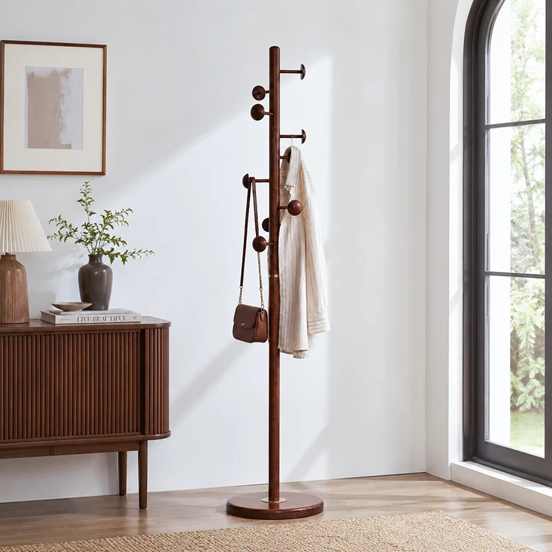 Rubberwood Coat Rack Stand With Multiple Hooks Hall Tree - Chinese Freestanding & Space-Saving Clothes Hanger Storage Rack For Entryway & Bedroom & Living Room