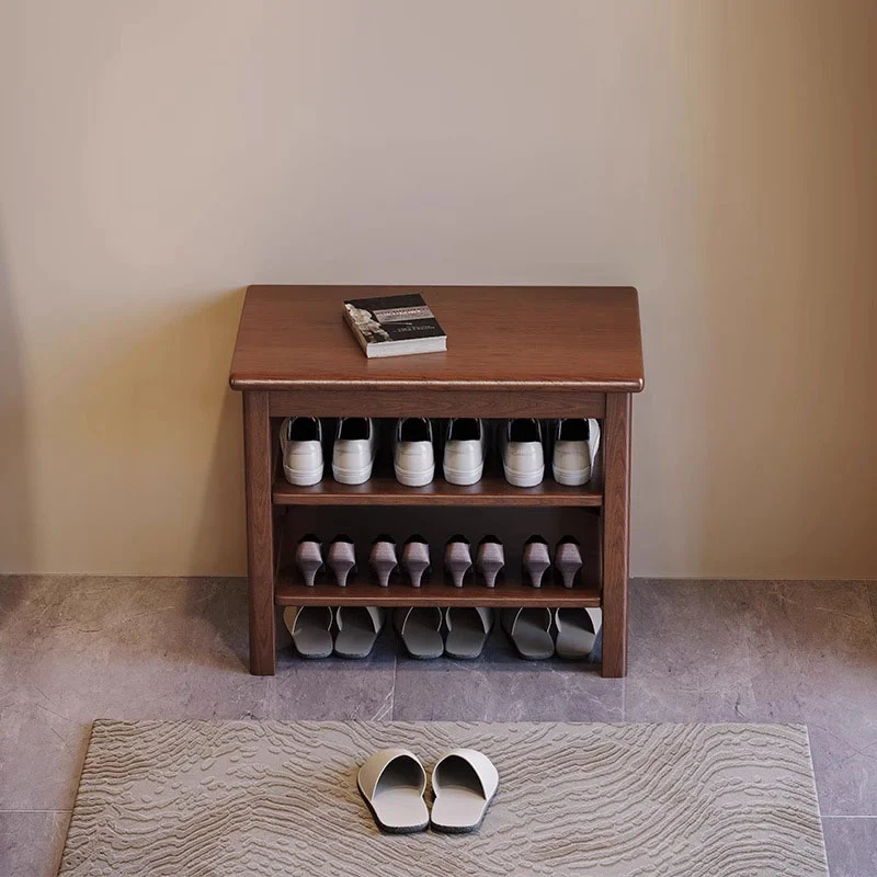 Ash Wood & Rubberwood Flip Top Storage Shoe Bench - Chinese Shoe Rack, Sturdy Thick Legs, Multifunctional Shoe Seat For Small Space For Entryway