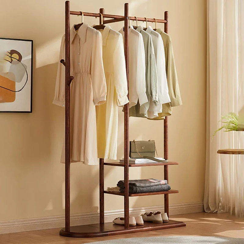 Minimalist Freestanding Wood Coat Rack Stand - Dual Garment Hanging Areas Adjustable Hall Tree For Entryway