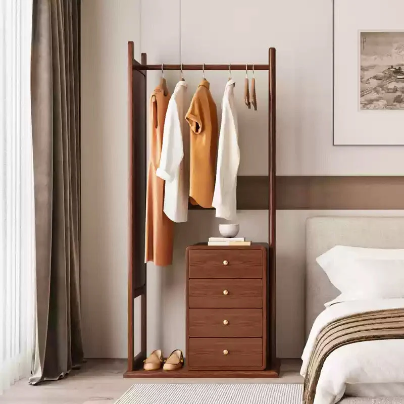 All-In-One Solid Ash & Rubber Wood Hall Tree - Combined Mirror 4-Tier Storage Cabinet Hanging Rack For Bedroom & Entryway