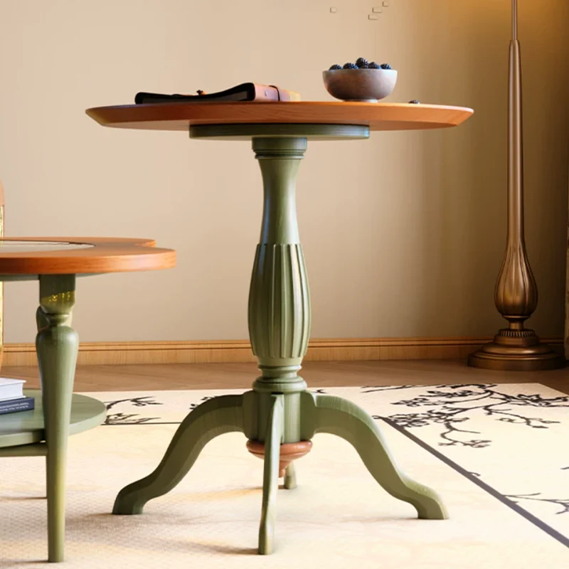 Traditional French Clover Coffee Table: 2-Tier Glass Top & Carved Ash Wood Leg - Elegant Round Accent Table For Living Room
