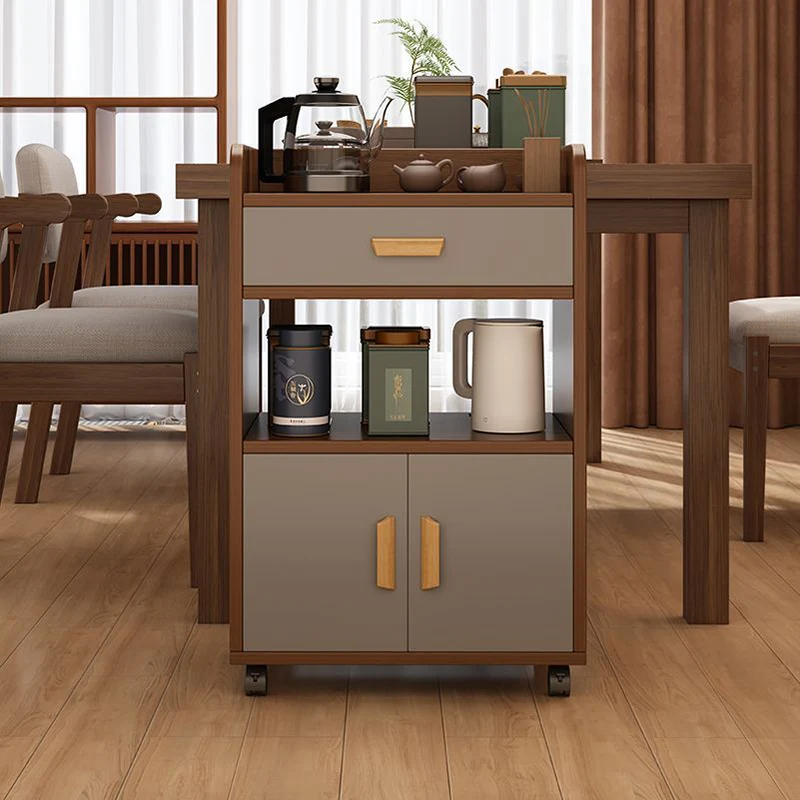 Contemporary Nordic MDF Rectangular Movable Sideboard With 4-Tier For Living Room & Dining Room