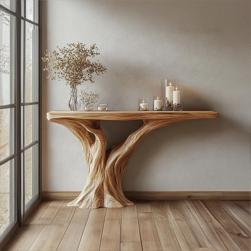Spry Interior Live Edge Solid Wood Console Table, Handmade Natural Rustic Slab Table for Living Room & Entryway Decor, SINLKICS351