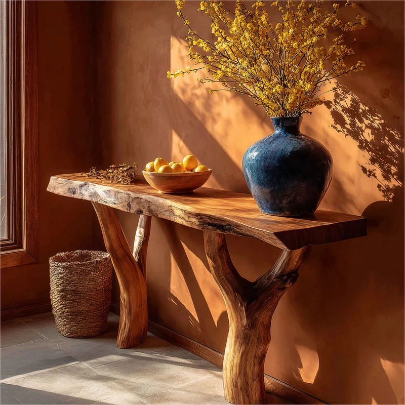 Spry Interior Rustic Console Table, Handcrafted Solid Wood Sculptural Root Base Entryway Table, Unique Foyer Accent Sofa Table - SINLKICS372