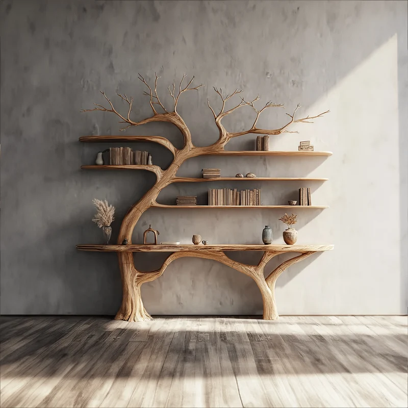 Spry Interior Rustic Console Table, Handcrafted Solid Wood Branch Tree Design Entryway Sofa Accent Table for Living Room, Foyer - SINLKICS300
