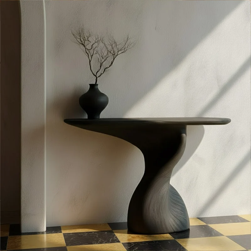 Spry Interior Mid Century Modern Console Table, Solid Wood Sculptural Entryway Table, Artistic Corridor Vanity for Living Room - SINLKICS387