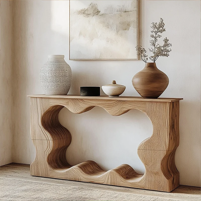 Mid Century Modern Console Table Unique Wave Form Entrance Display SINLKICS386