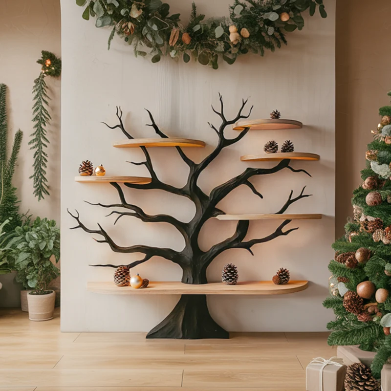 Spry Interior Rustic Tree Wall Shelf, Handcrafted Solid Wood Branch Display Bookshelf for Living Room, Bedroom & Foyer, SINLSATB570
