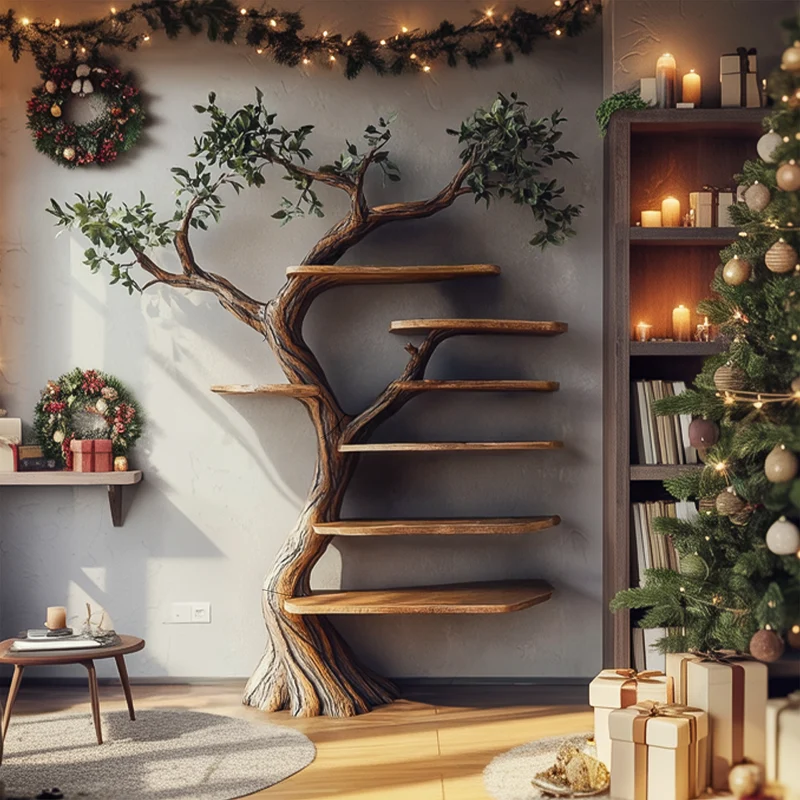Spry Interior Rustic Tree Branch Wall Shelf, Handcrafted Solid Wood Floating Display Shelf for Bedroom & Living Room, SINLSATB582
