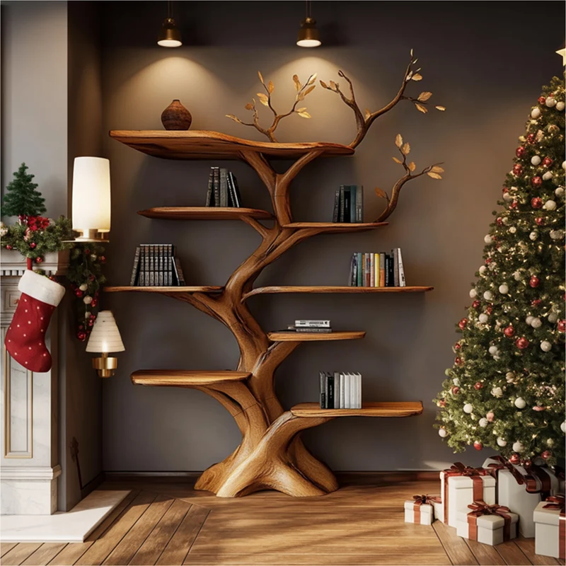 Spry Interior Rustic Tree Wall Bookshelf, Handcrafted Solid Wood Branch Display Shelf for Living Room & Bedroom Decor, SINLKITB592