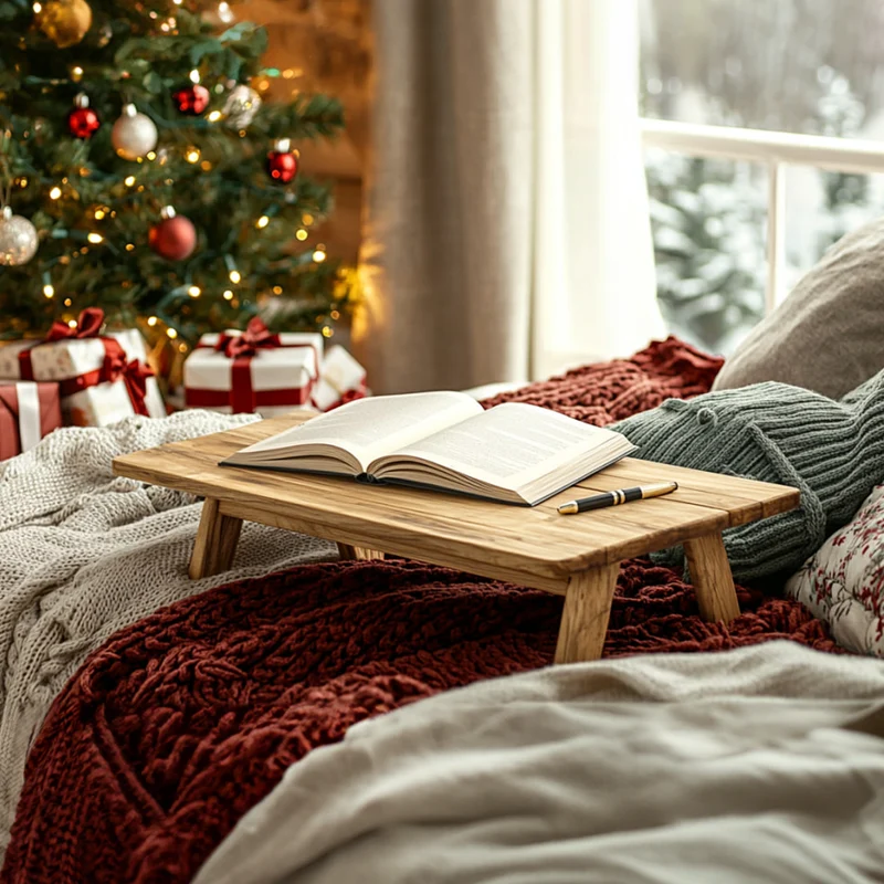 Spry Interior Rustic Solid Wood Bed Table, Handcrafted Laptop Lap Desk & Bedroom Breakfast Tray, Cozy Natural Home Decor, SINLKIDK064