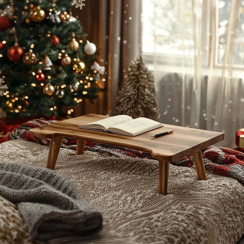 Spry Interior Rustic Wooden Lap Desk, Portable Bed Tray Table for Laptop, Handcrafted Natural Wood Breakfast Server, SINLKIDK063