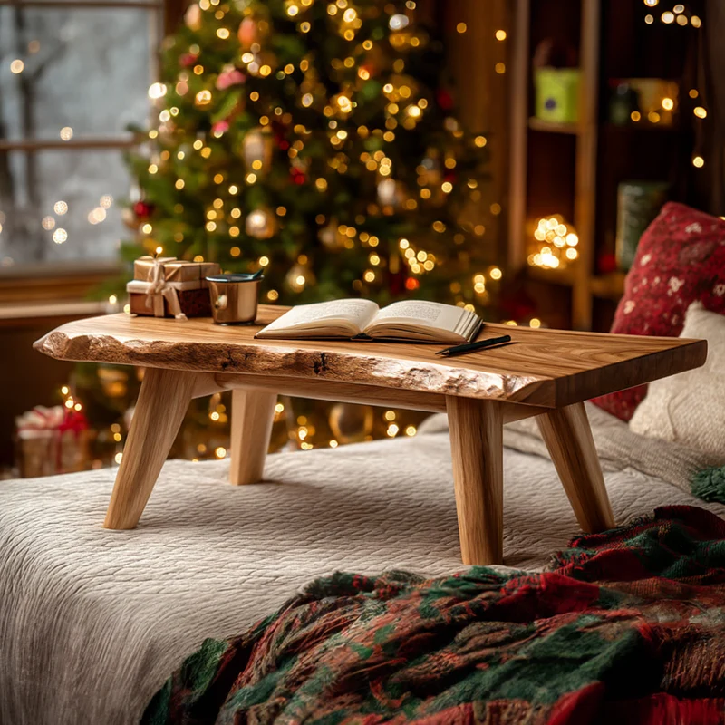 Spry Interior Rustic Live Edge Bed Tray Table, Solid Wood Laptop Lap Desk & Breakfast Serving Platter, SINLKIDK062