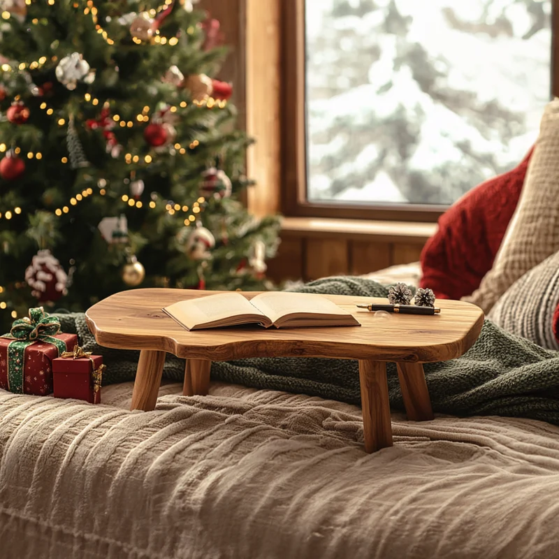 Spry Interior Mid Century Rustic Bed Table, Handcrafted Solid Wood Laptop Lap Desk, Breakfast Tray for Bedroom Comfort, SINLKIDK068