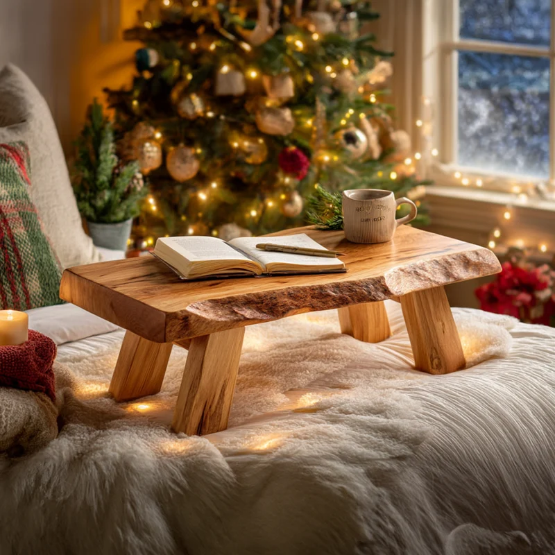 Spry Interior Rustic Bed Table & Lap Desk, Handmade Solid Wood Laptop Tray, Cozy Bedroom Breakfast Table for Comfort Use, SINLKIDK067