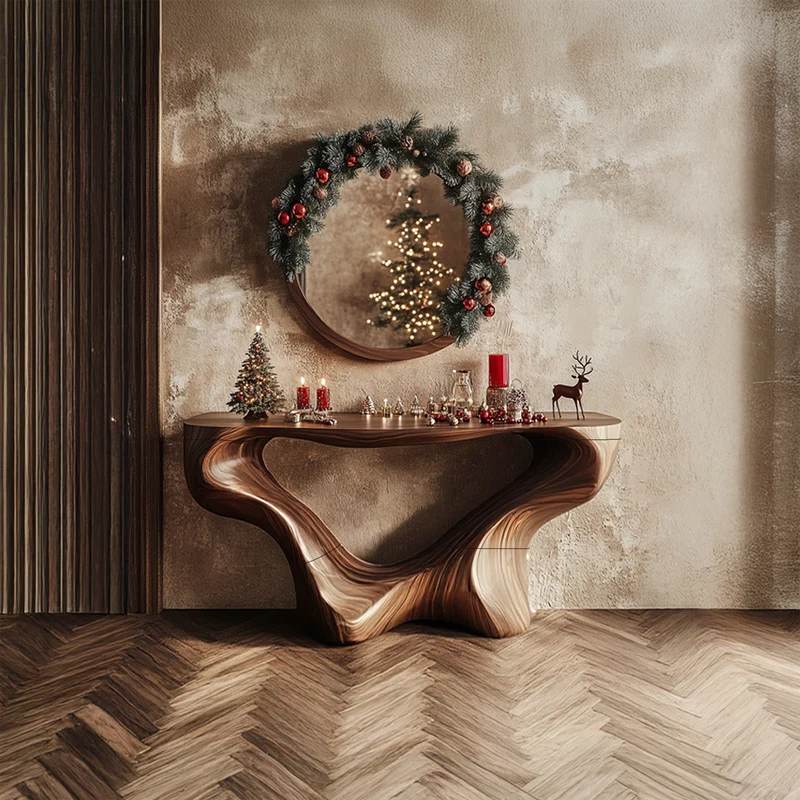 Spry Interior Mid-Century Solid Wood Console Table, Live Edge Organic Entryway Table & Accent Credenza, SINLSACS298