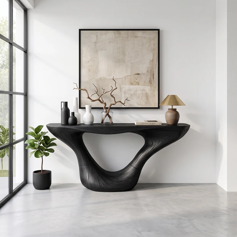 Spry Interior Mid-Century Solid Wood Console Table, Handcrafted Live Edge Entryway Sofa Table & Living Room Credenza, SINLSACS295