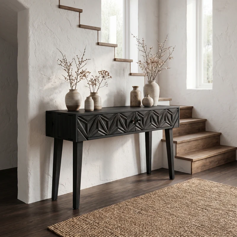 Rustic Carved Console Table Christmas Entryway Holiday Decor SINLSACS338