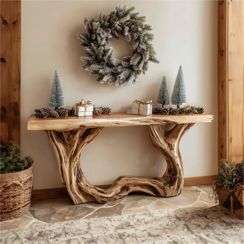 Spry Interior Rustic Live Edge Console Table, Handcrafted Solid Wood Slab Accent Table, Foyer & Living Room Holiday Decor, SINLKICS362