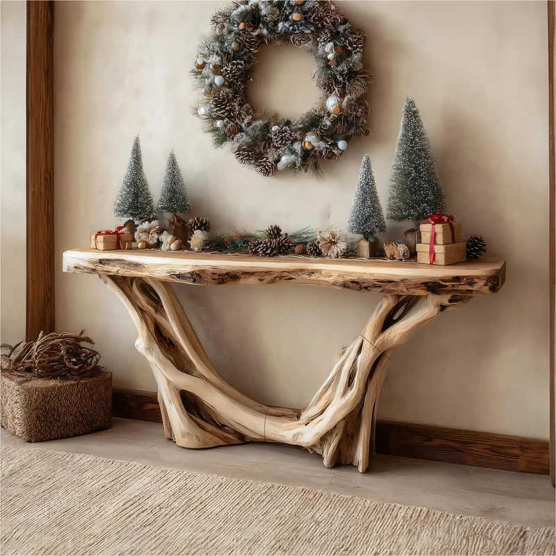 Spry Interior Rustic Solid Wood Console Table, Live Edge Foyer Table, Handcrafted Entryway & Living Room Holiday Accent, SINLKICS360