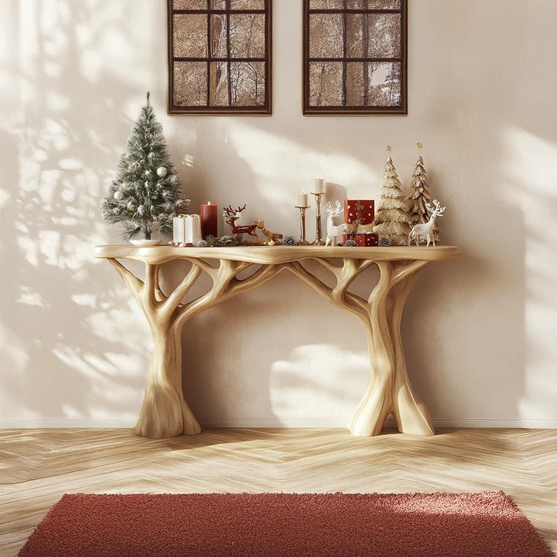 Spry Interior Rustic Organic Console Table, Handcrafted Live Edge Entryway Accent Table, Solid Wood Foyer Display, SINLSACS343
