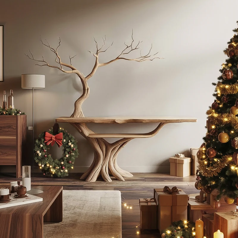 Spry Interior Rustic Tree Console Table, Sculptural Solid Wood Branch Base, Unique Entryway & Living Room Accent Table, SINLSACS389
