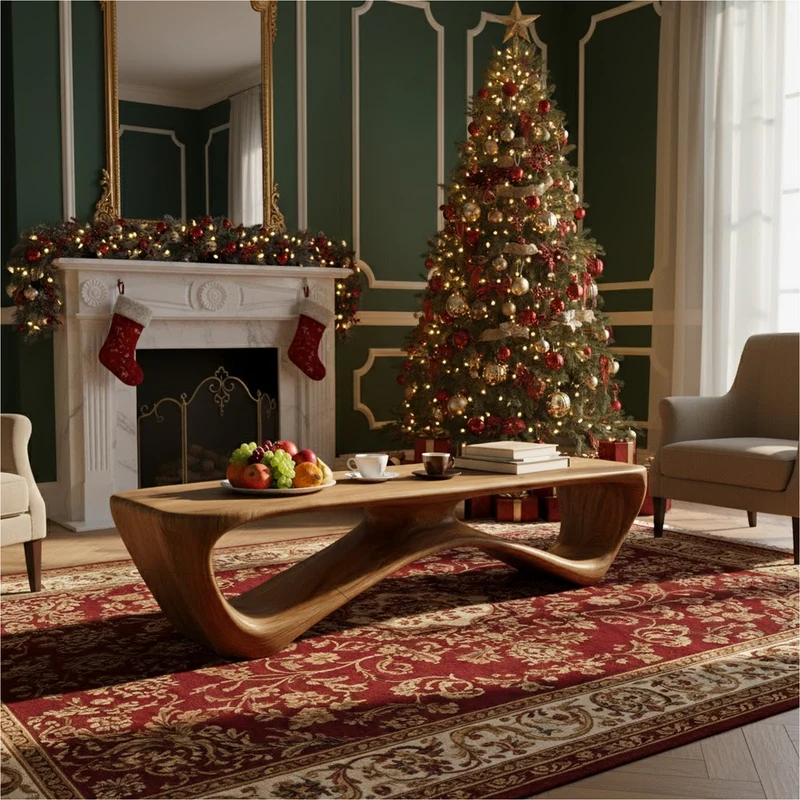 Spry Interior Rustic Live Edge Coffee Table, Handcrafted Solid Wood Center Table & Living Room Accent Low Bench, SINLKICF256