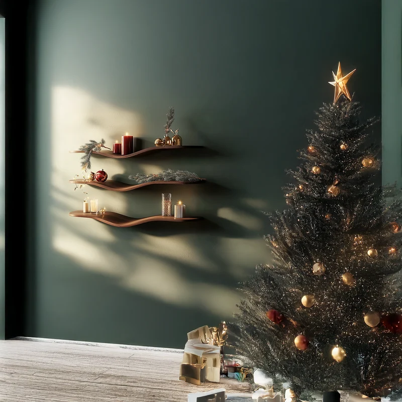Spry Interior Mid Century Modern Wave Wall Shelf, Handcrafted Wavy Floating Shelf for Holiday Display & Living Room, SINLSAWV010