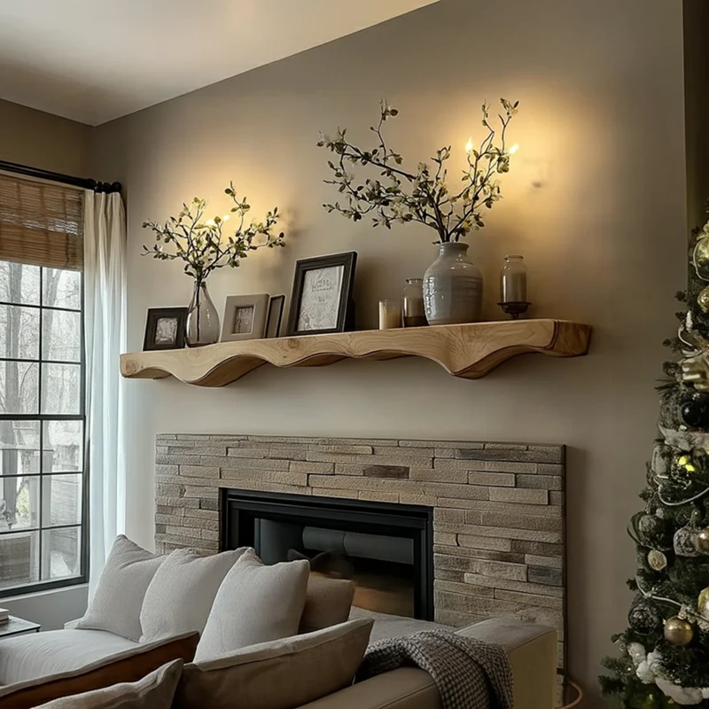 Mid Century Christmas Floating Wall Shelf Living Room Fireplace SINLKIFL340