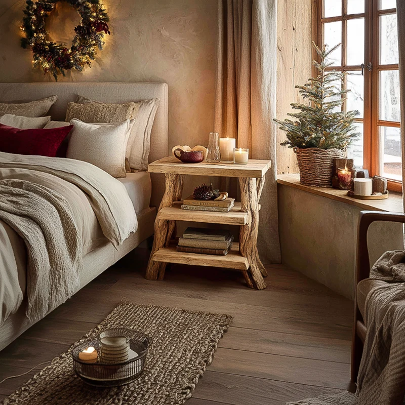 Spry Interior Rustic Tree Branch Bedside Table, Natural Solid Wood End Table & Nightstand for Cabin Bedroom Decor, SINLSABT212
