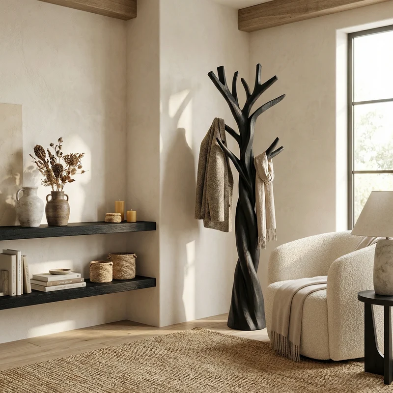 Spry Interior Rustic Twisted Tree Branch Coat Rack, Freestanding Solid Wood Coat Tree & Hat Stand for Entryway, SINLSATCR079