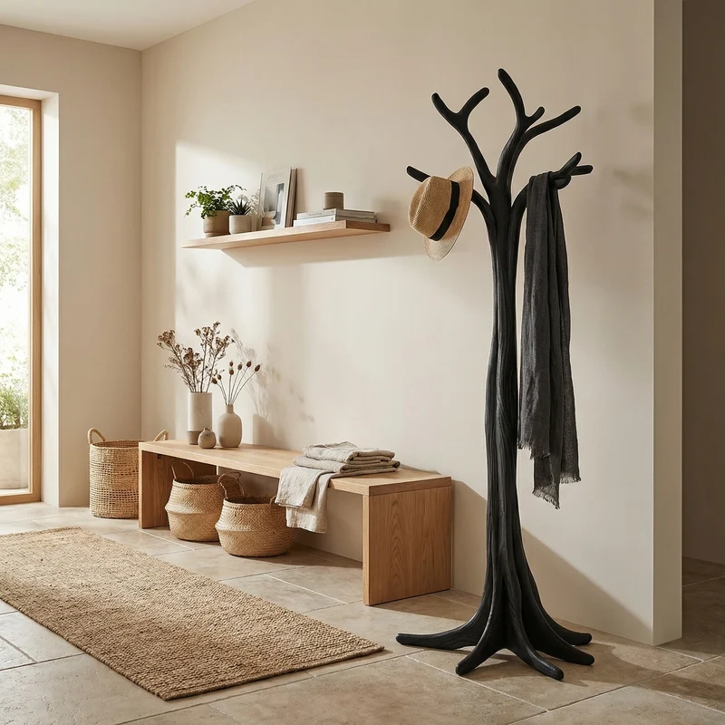 Spry Interior Rustic Tree Branch Coat Rack, Freestanding Solid Wood Coat Tree & Hat Stand Organizer for Entryway, SINLSATCR076