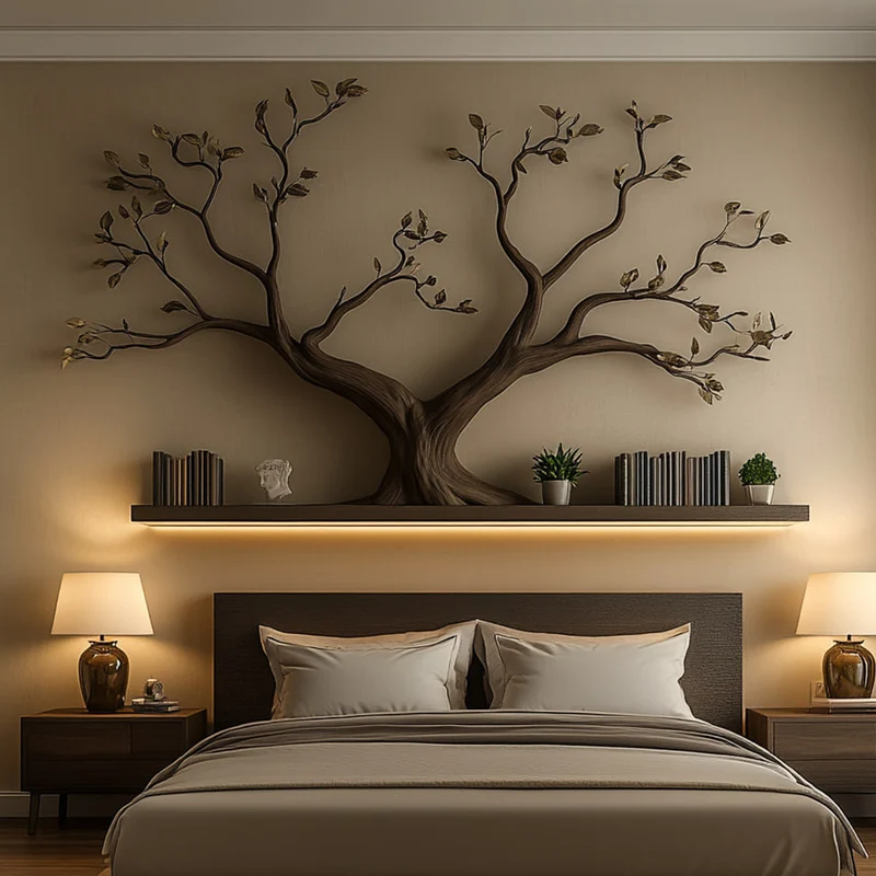 Spry Interior Mid-Century Organic Tree Wall Shelf, Handcrafted Solid Wood Branch Display Bookshelf for Bedroom Decor, SINLKITBS093