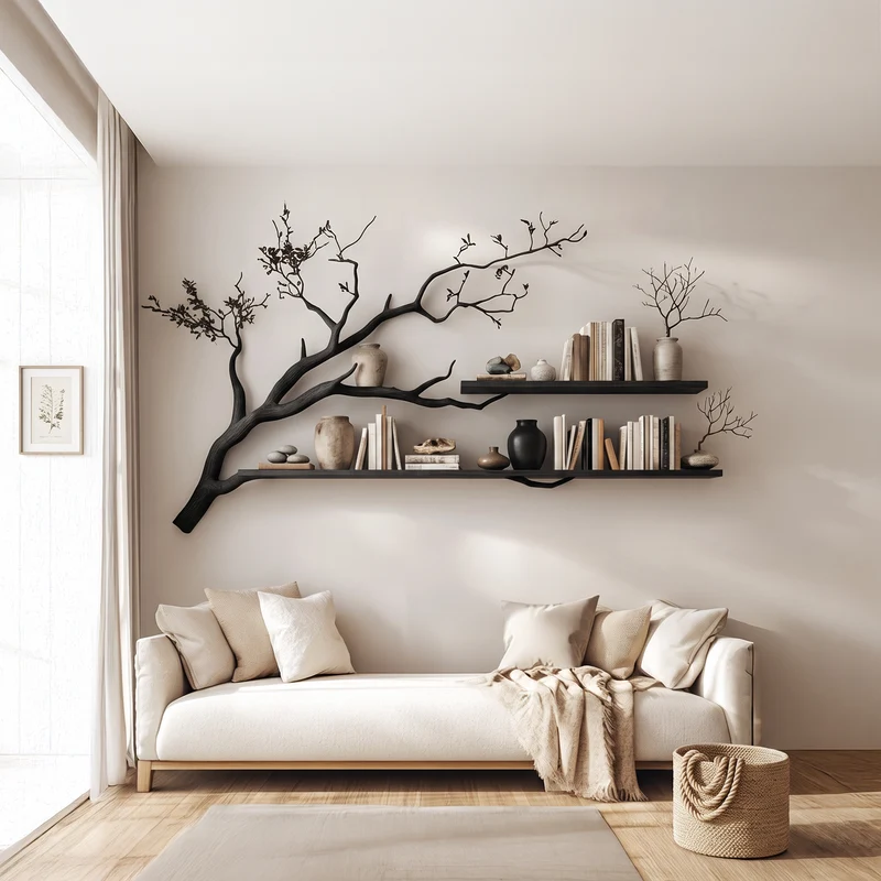 Rustic Organic Tree Shelf Artistic Natural Living Space SINLSATBS053