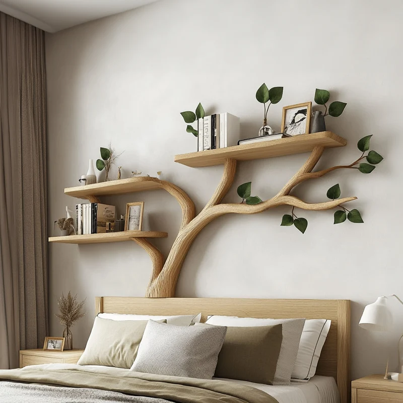 Spry Interior Rustic Tree Branch Bookshelf, Wall Mounted Solid Wood Display Art Shelf & Book Organizer for Living Room, SINLKITBS061