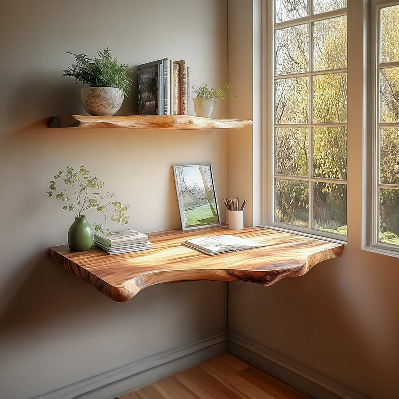 Spry Interior Rustic Floating Wall Desk & Storage Shelf, Wall Mounted Solid Wood Study Computer Desk for Bedroom, SINLKIFL215