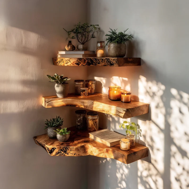 Spry Interior Rustic Floating Corner Display Shelf, Wall Mounted Solid Wood Corner Storage Organizer for Bathroom, SINLKIFL205
