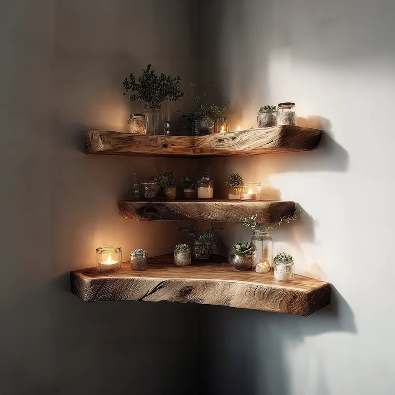 Mid Century Floating Corner Wall Shelf Modern Living Room SINLKIFL207